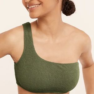 J Crew Textured one-shoulder bikini top and bottom Army Green L